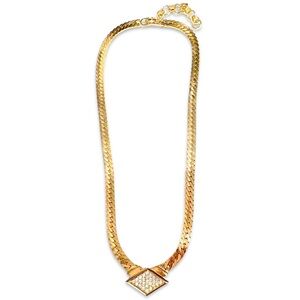 Dior Vintage 18K Gold Plated Herringbone Crystal Diamond Shape Choker Necklace